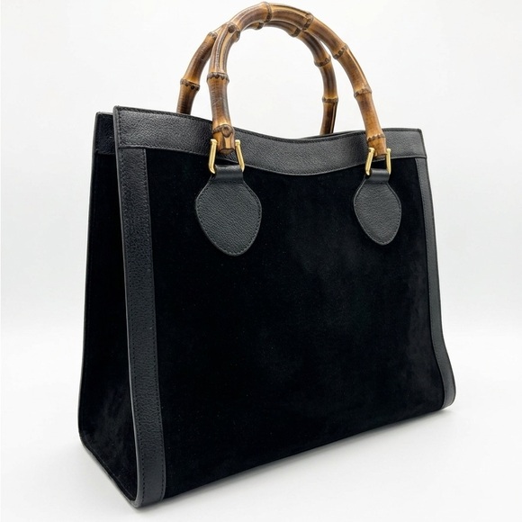 Gucci Handbags - Vintage Gucci Bamboo Handle Suede Tote Bag - Black (Tom Ford Era)